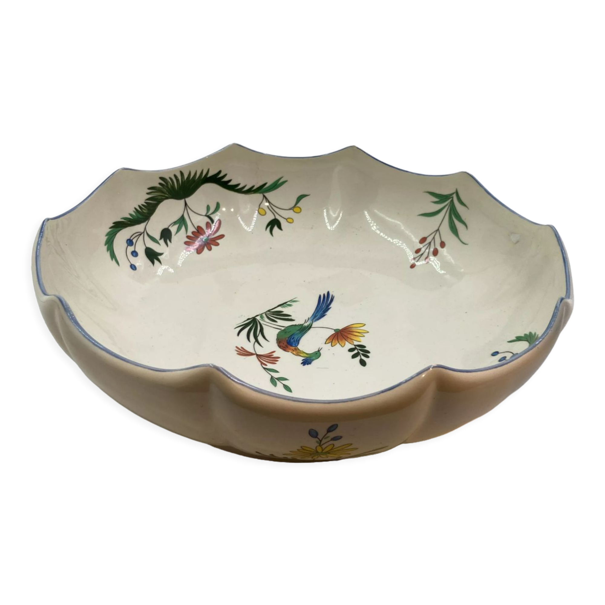 Melonnière in Gien earthenware motif birds of paradise