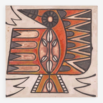 Orange Modernist Bird Ceramic Tile