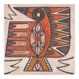 Orange Modernist Bird Ceramic Tile