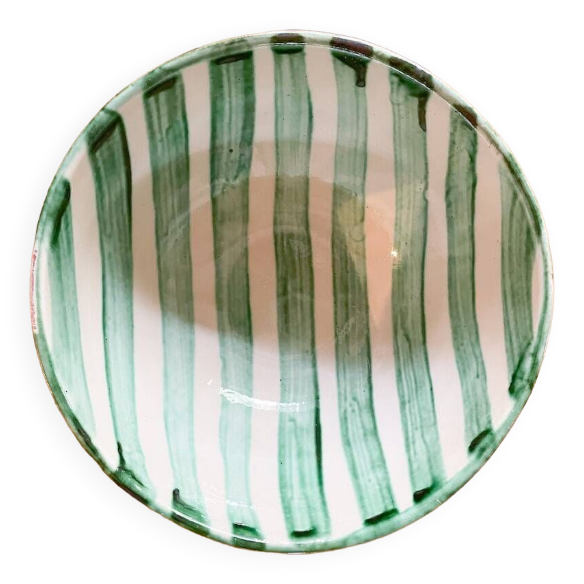 Green striped ceramic salad bowl
