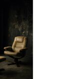 Vintage Mid-Century Danish Modern Brown Swivel Chair & Ottoman, 1960s