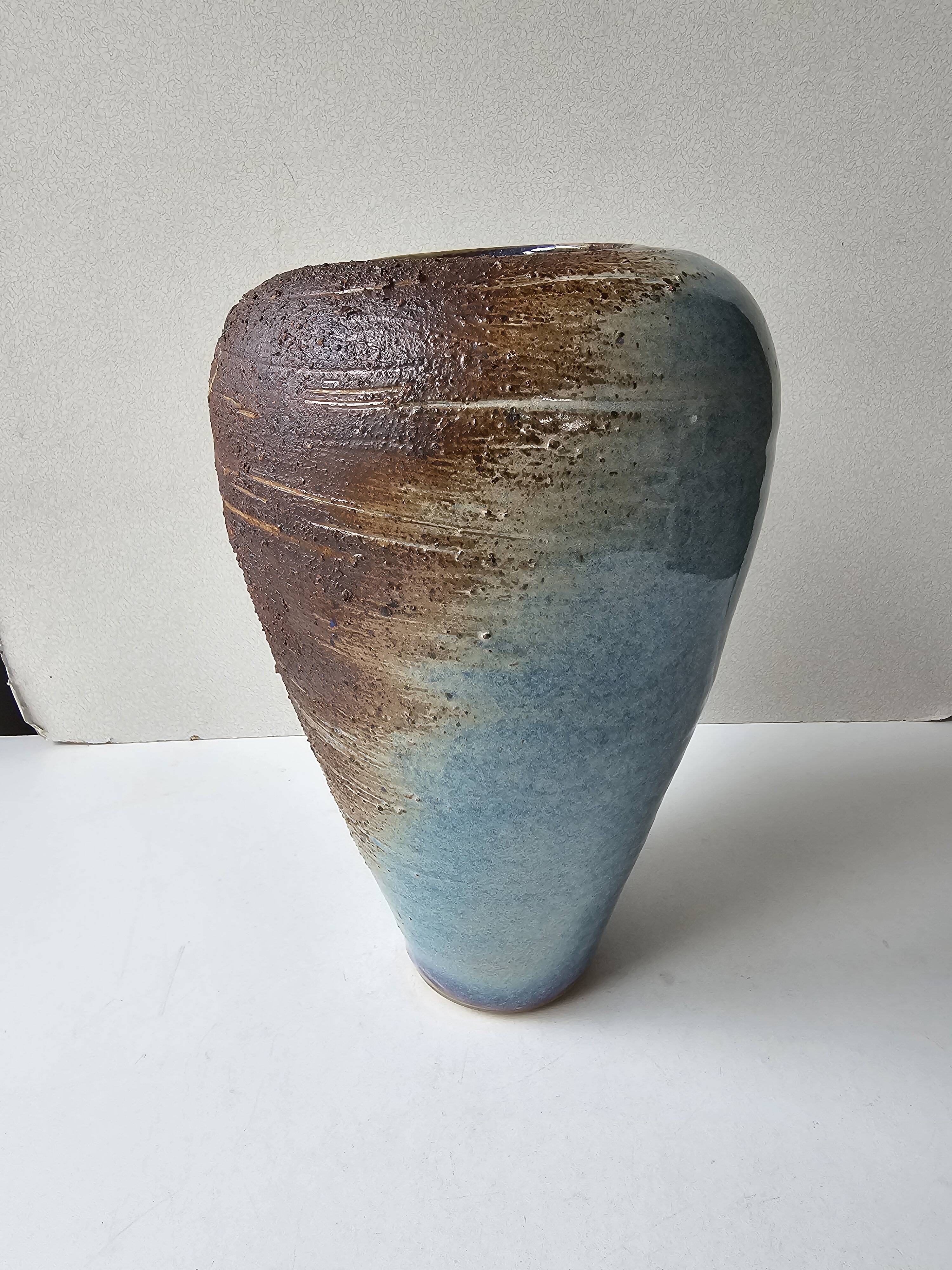 Brutalist ceramic glazed stoneware vase free form (attributed to a & n pinel)