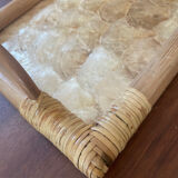 Vintage mother-of-pearl and rattan tray