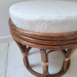 Rattan and boucle fabric pouf