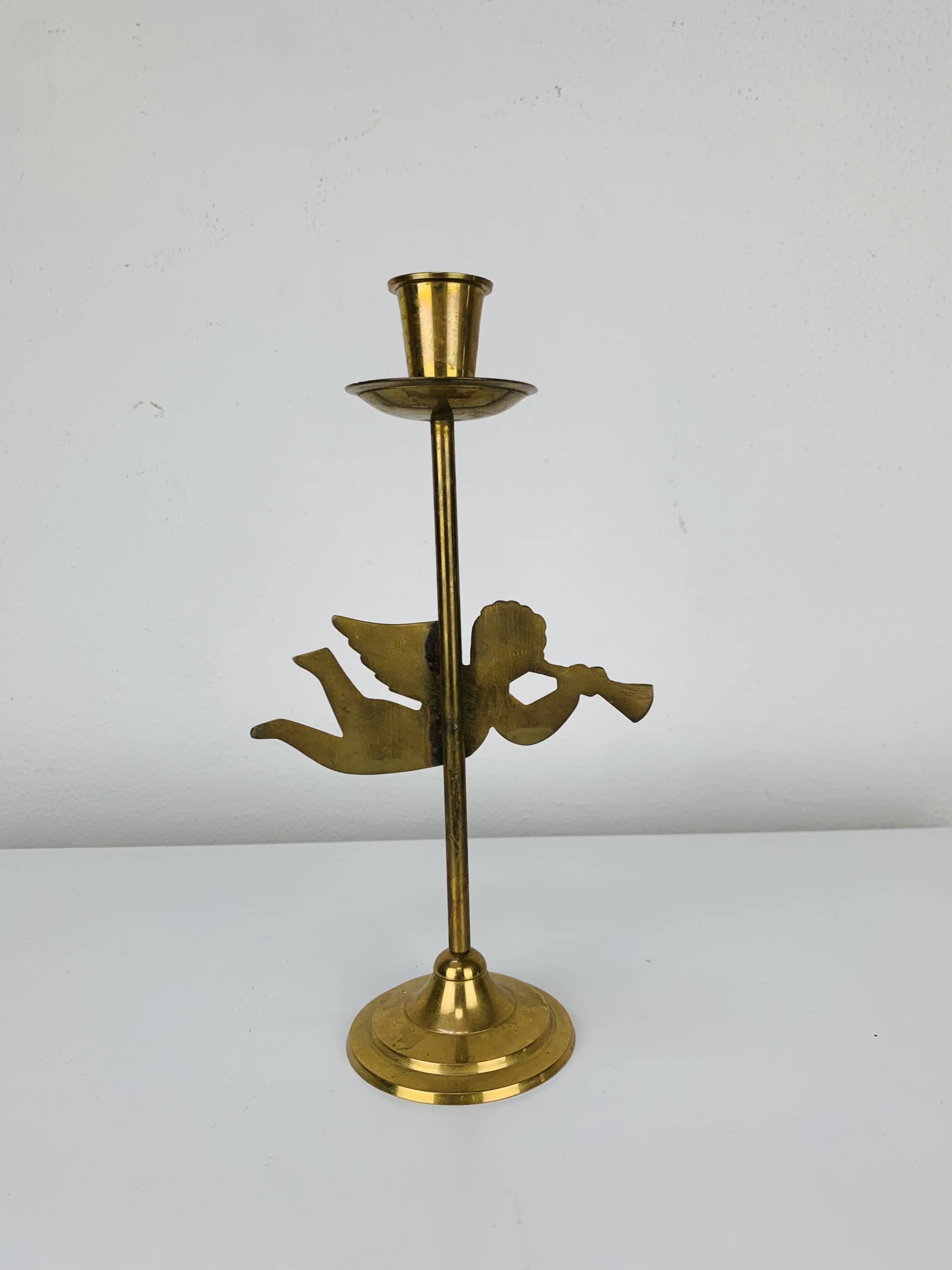 Vintage gold brass angel candle holder