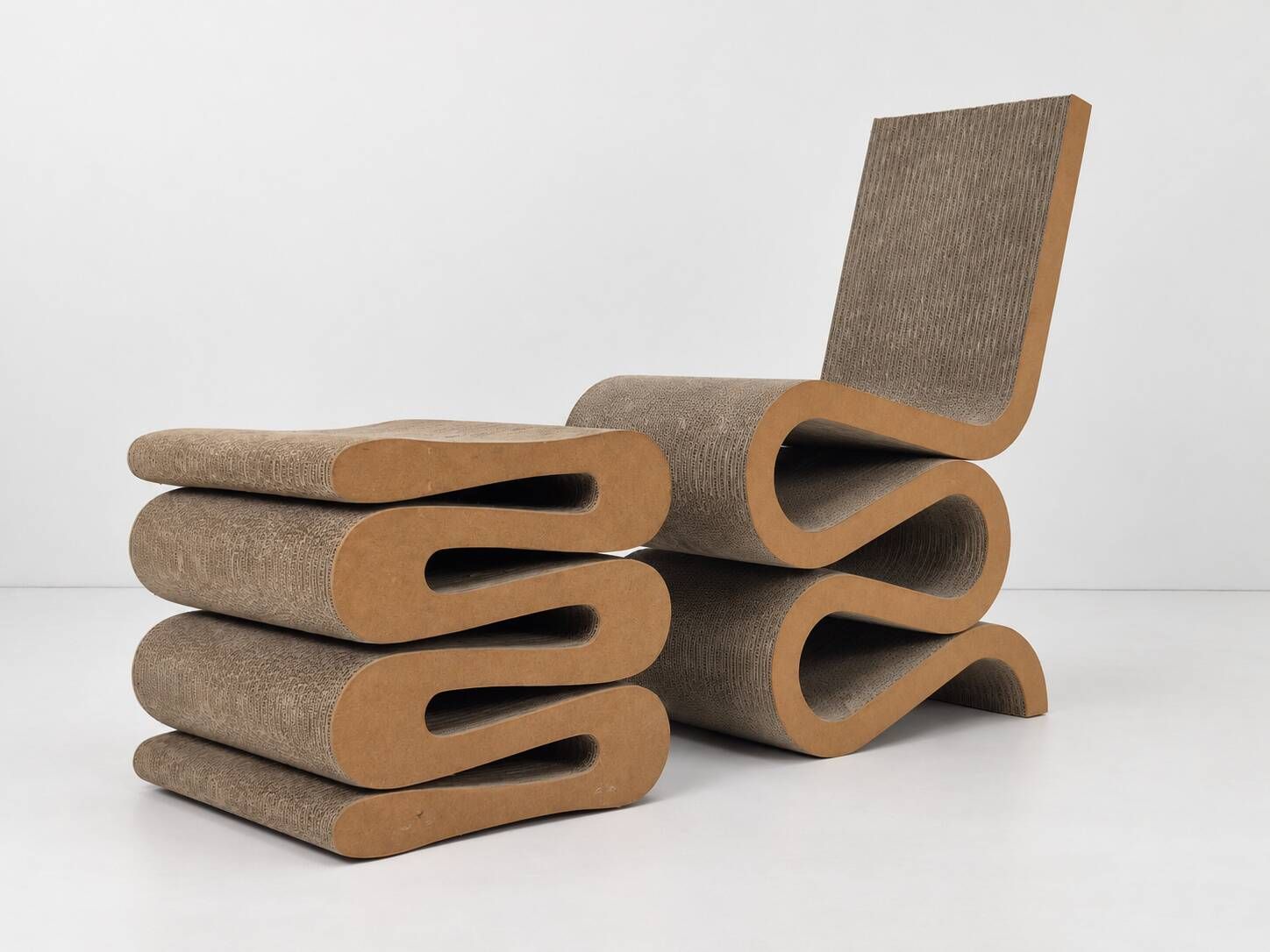 Chaise Wiggle Easy Edges avec tabouret par Frank Gehry pour Vitra