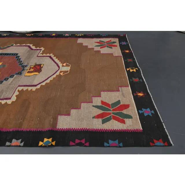 1970s vintage Turkish Oushak handmade wool cotton brown area rug 180x345