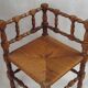 Antique French Turned Wooden Bobbin Chair with Rush Seat