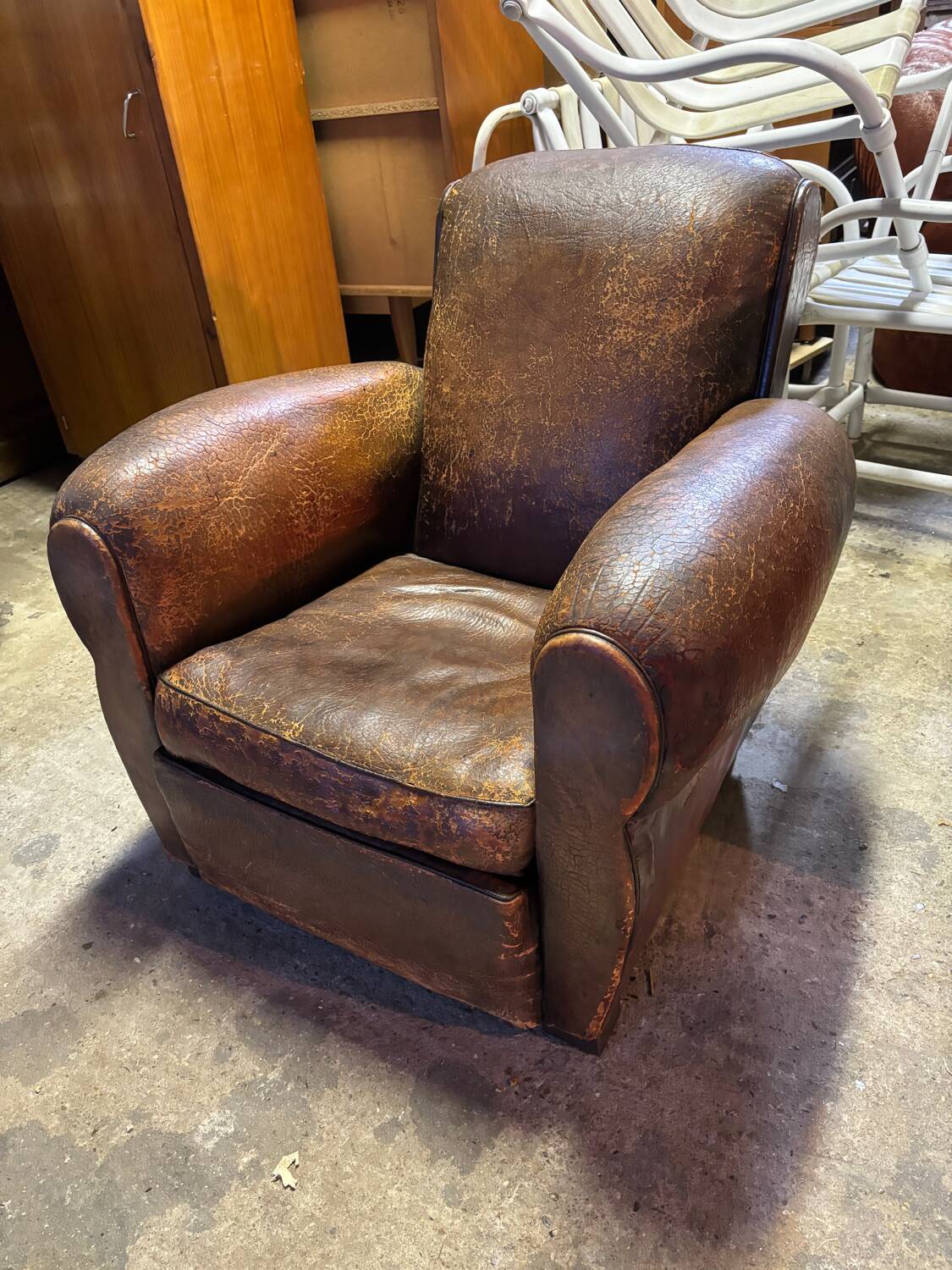 Old leather club chair