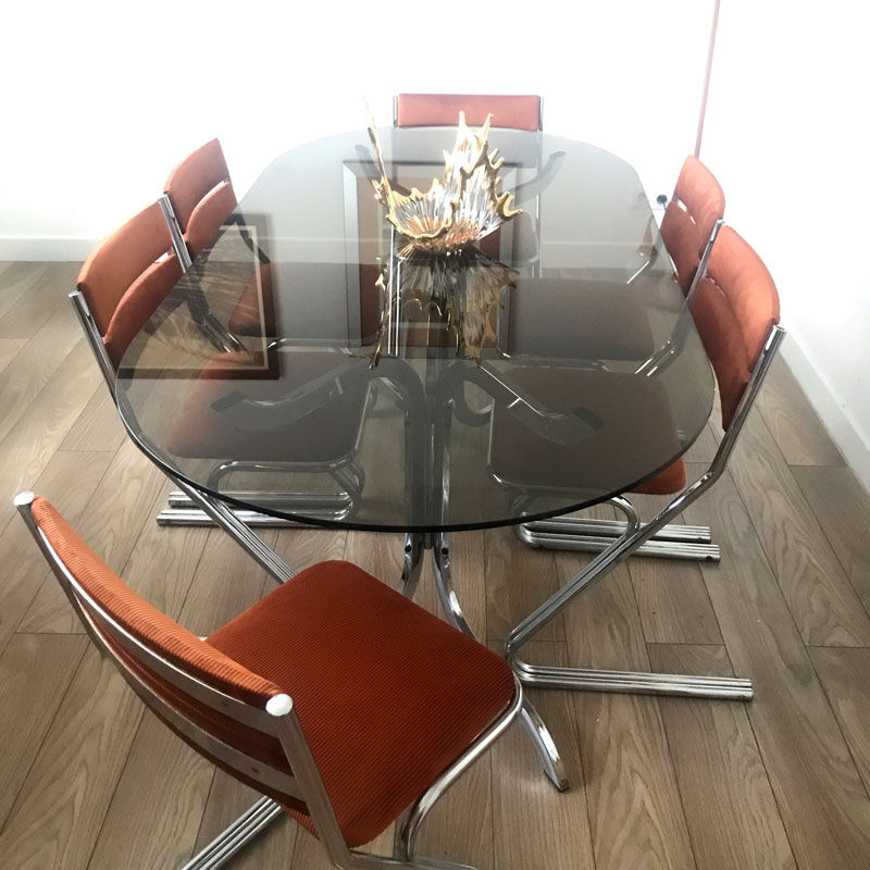 Table chrome et verre 70s