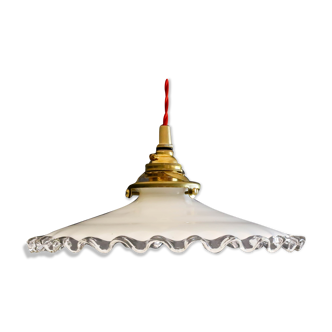 White opaline pendant light with crenellated edges