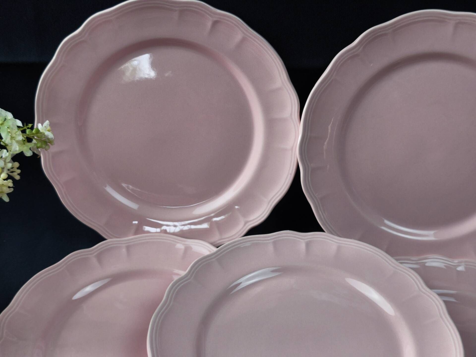 8 vintage dessert plates Salins powder pink