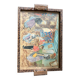 Antique wooden tray depicting a family scene