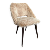 70s faux fur chair with tapered legs in powder pink
