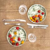 Set of two handmade porcelain plates speckled green