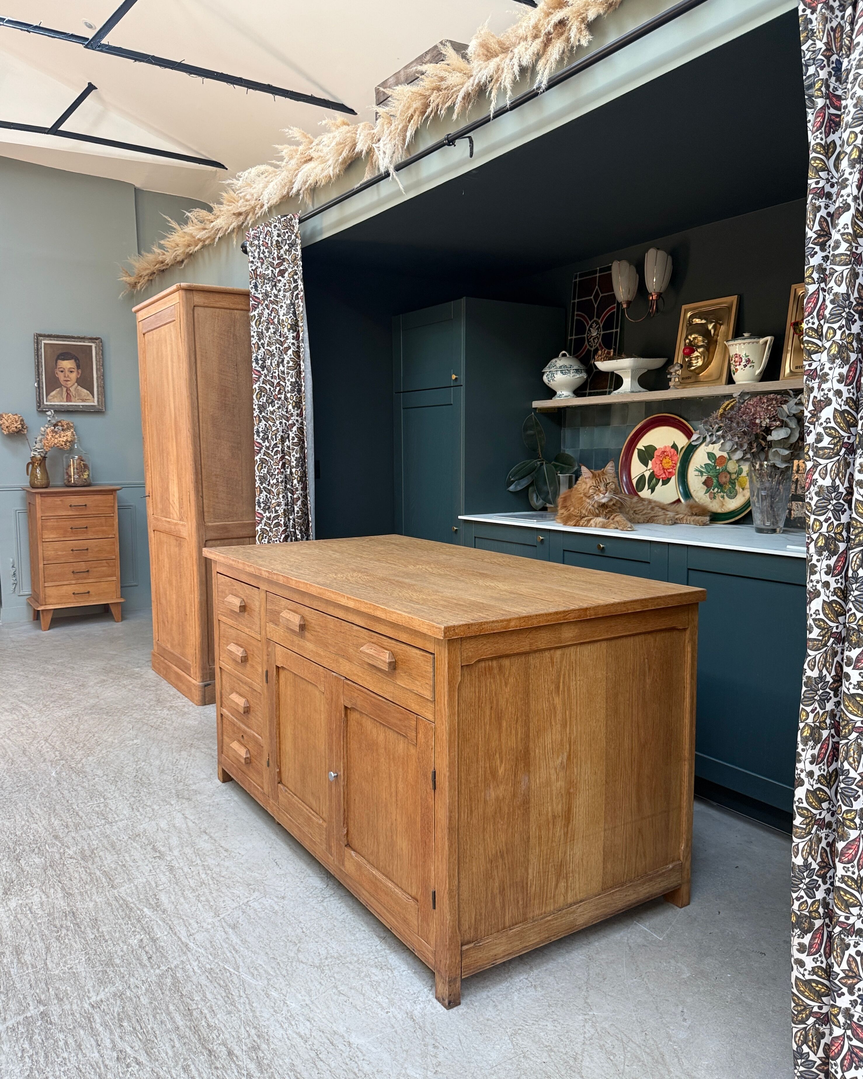 Renovated oak workbench island
