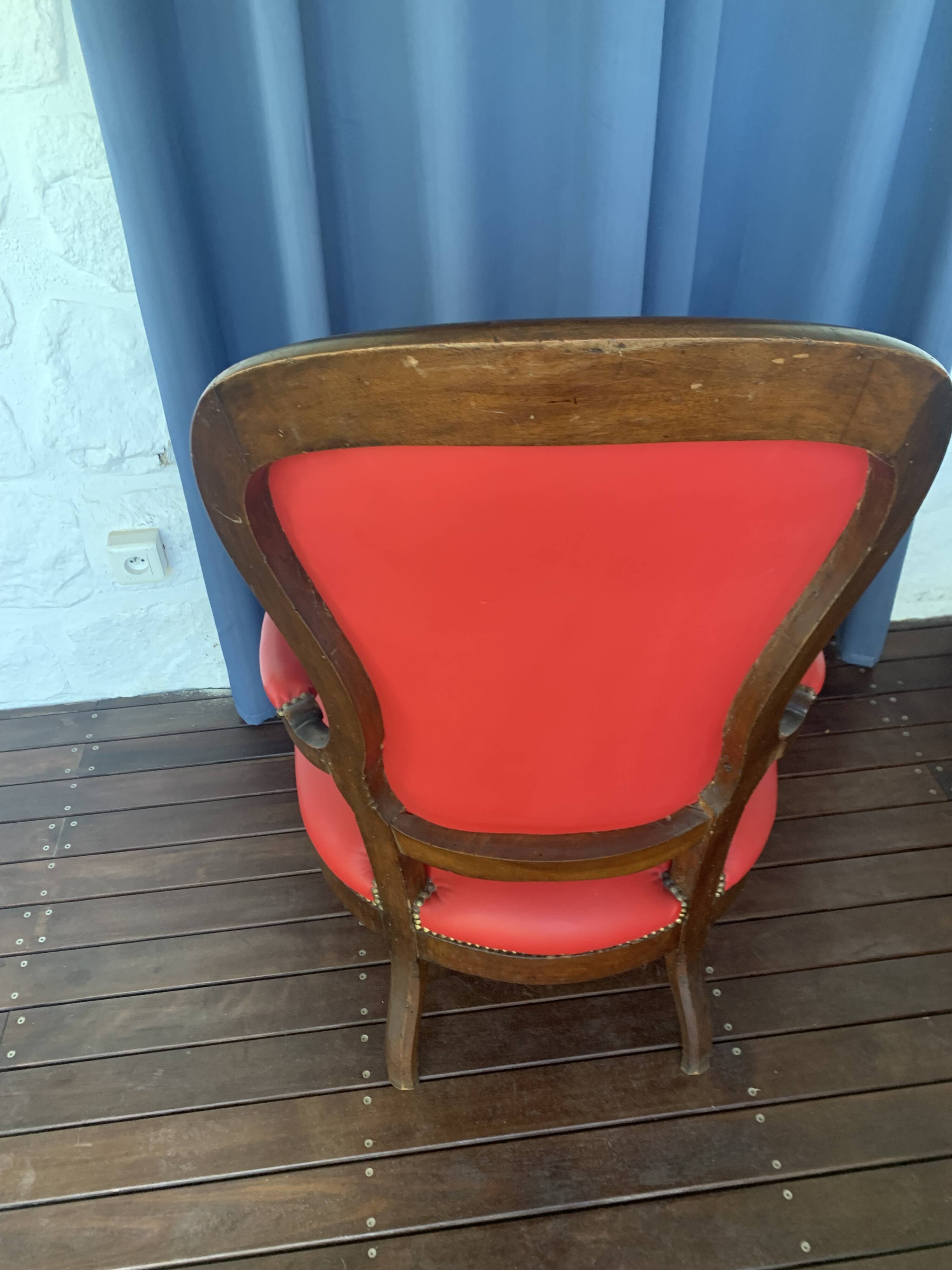 Antique solid wood armchair – Louis XV style – red upholstery, 19th century