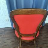 Antique solid wood armchair – Louis XV style – red upholstery, 19th century