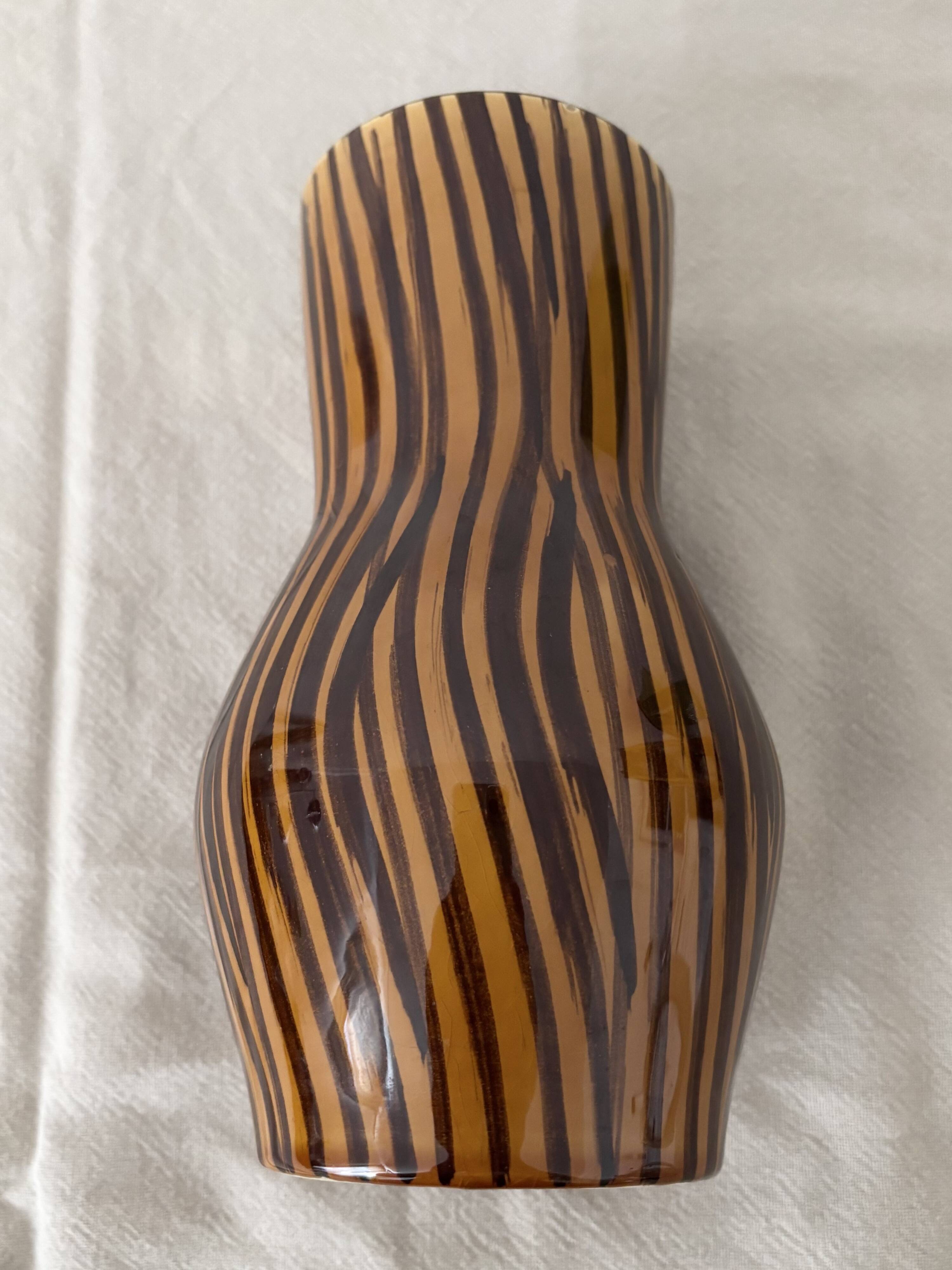 Vintage hand painted striped vase