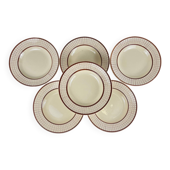 Set de 6 assiettes creuses Longchamp modèle "Colmar", 1950/70