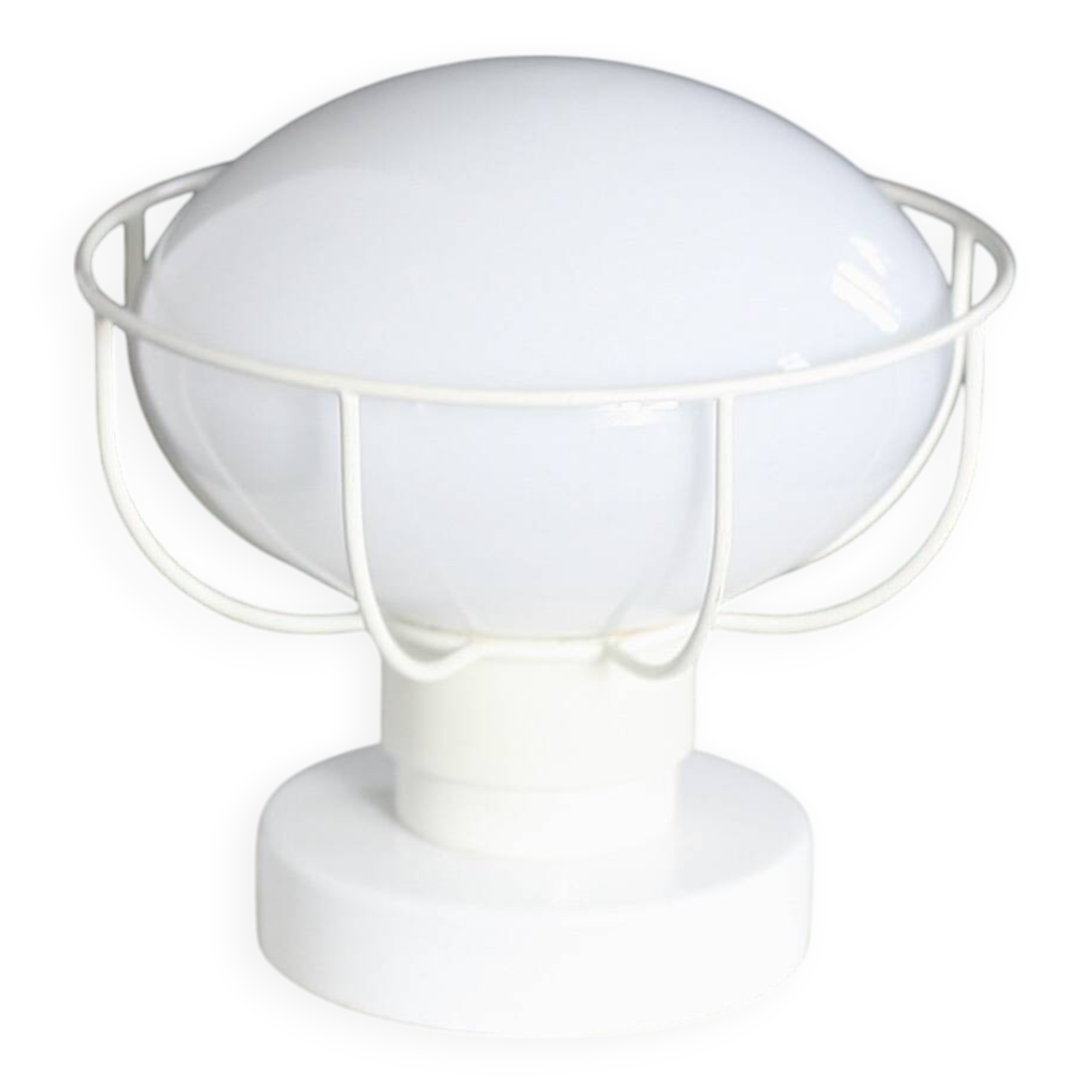 80s lamp, white lacquered metal and glass globe