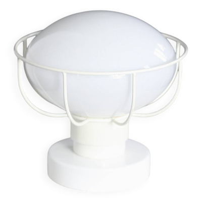 Lampe années 80, métal laqué blanc et globe verre