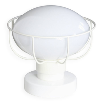 80s lamp, white lacquered metal and glass globe