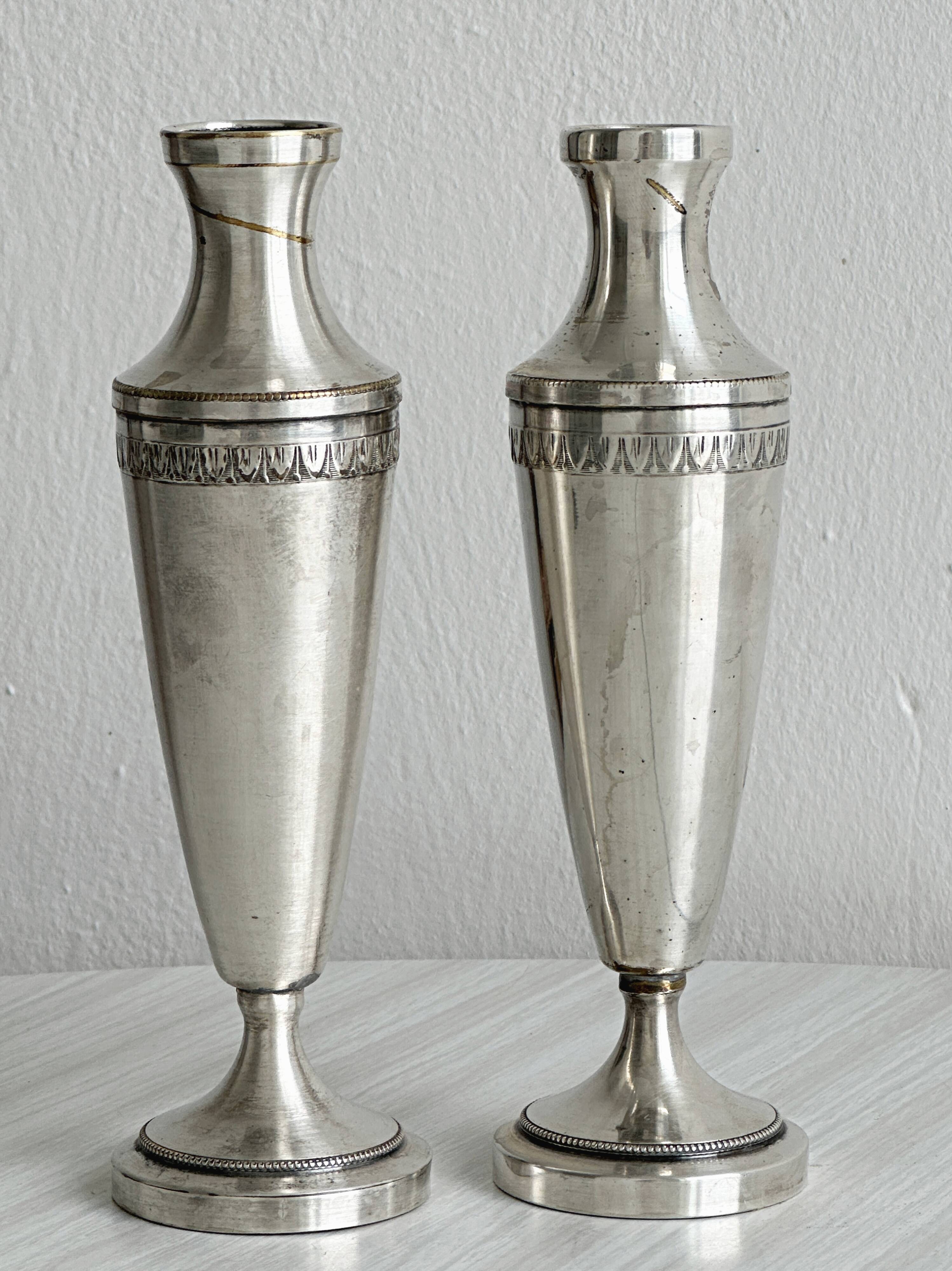 Pair of silver-plated flower vases