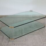 Glass and brass coffee table, Hollywood Regency style, 70's.
