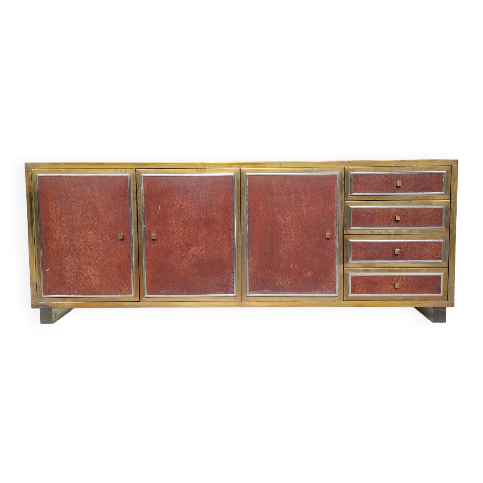 Sideboard shelf design 70 Michel Pignères amboyna burl chrome brass
