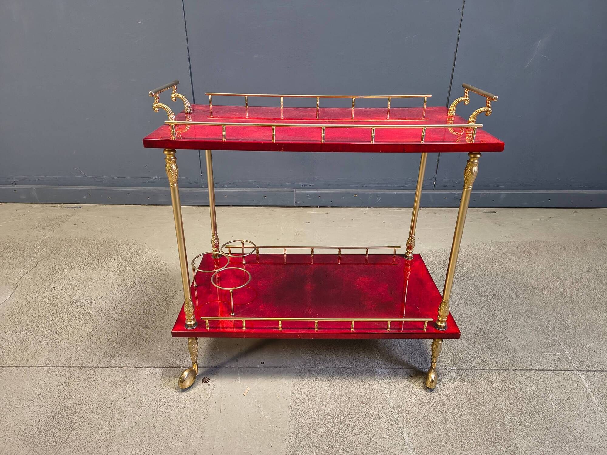 Rare Italian lacquered goatskin / parchment serving bar cart by Aldo T