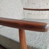 Vintage 1960s boomerang armchair in beechwood – restored and upholstered in vintage fabric