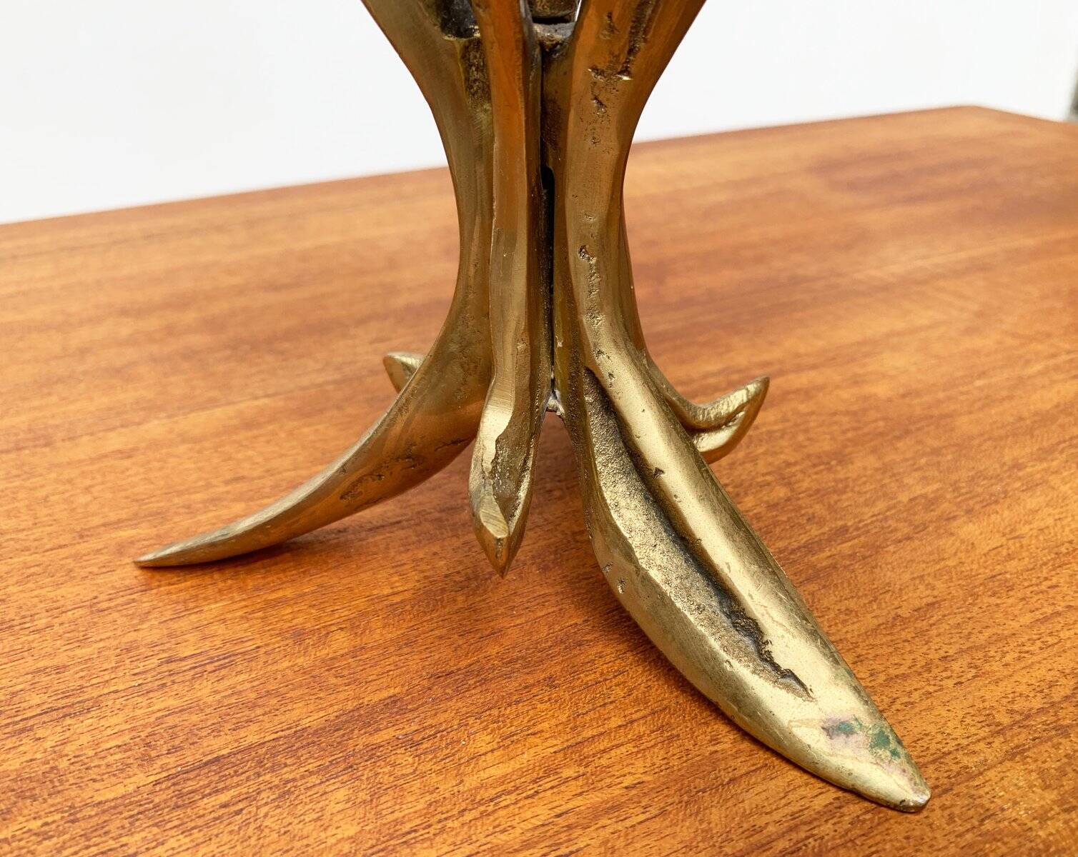 Vintage brutalist floral metal candlestick