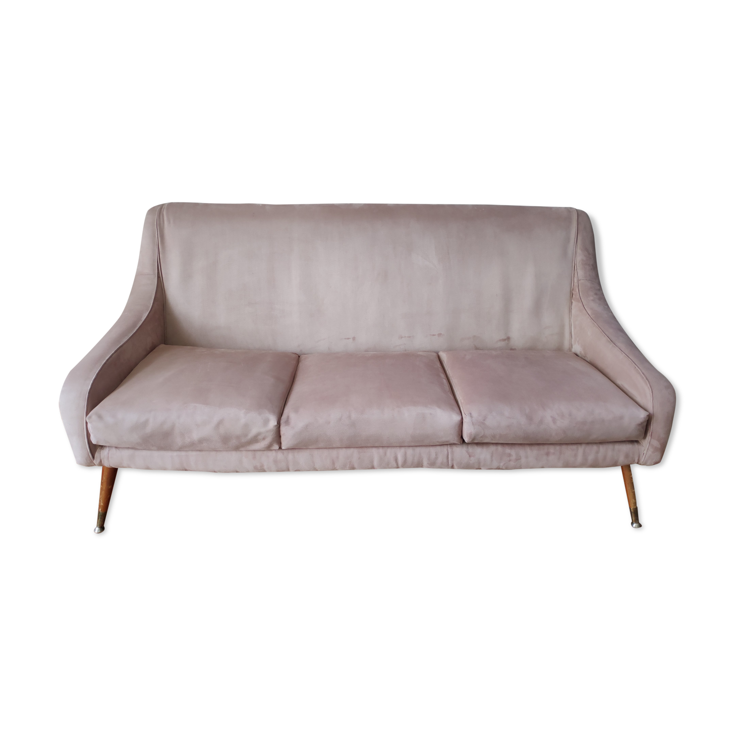 Vintage pink velvet bench sofa, 1960