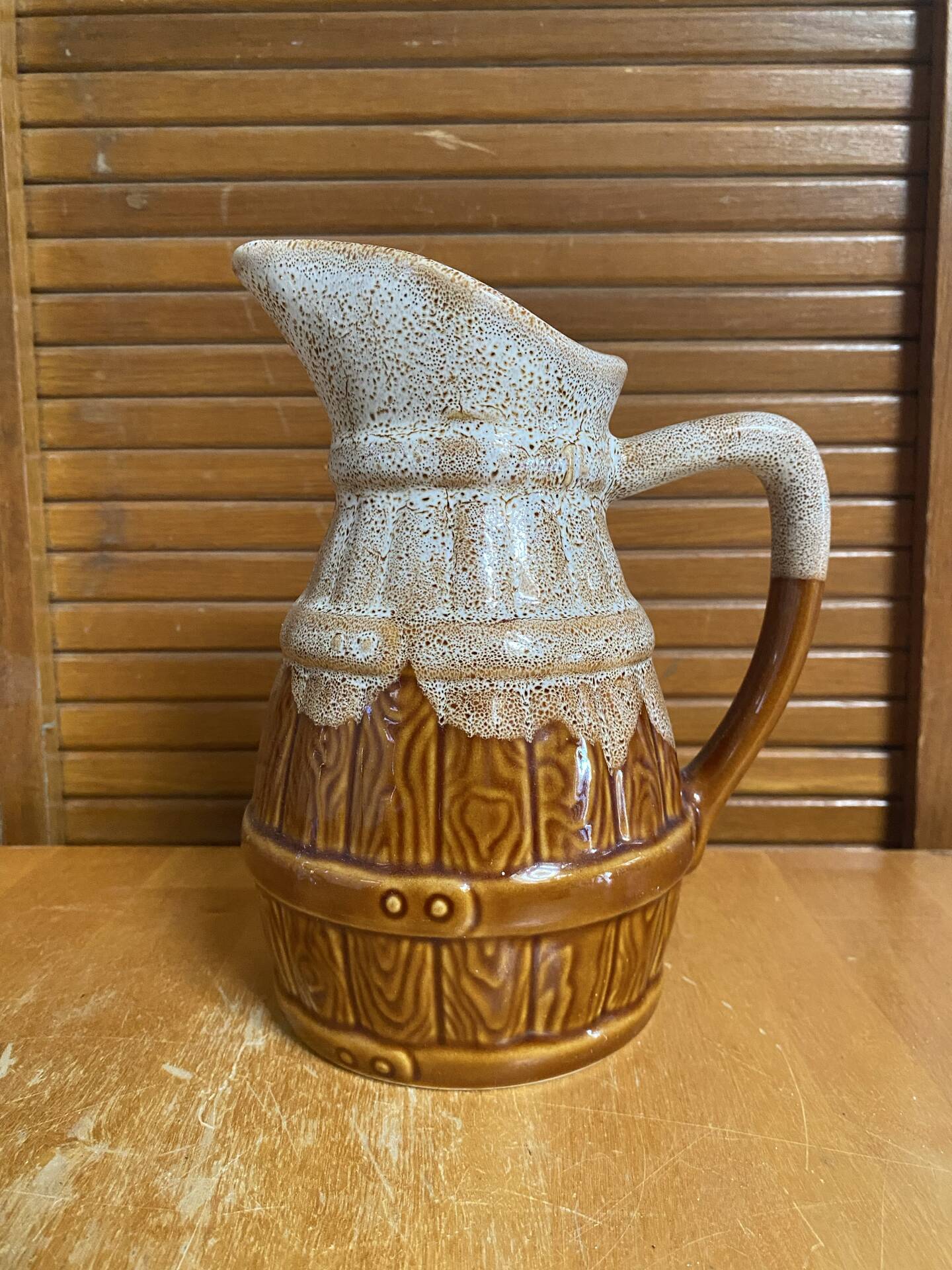 Old pichet revol barrel shape flamed ceramic 1 litre vintage #e