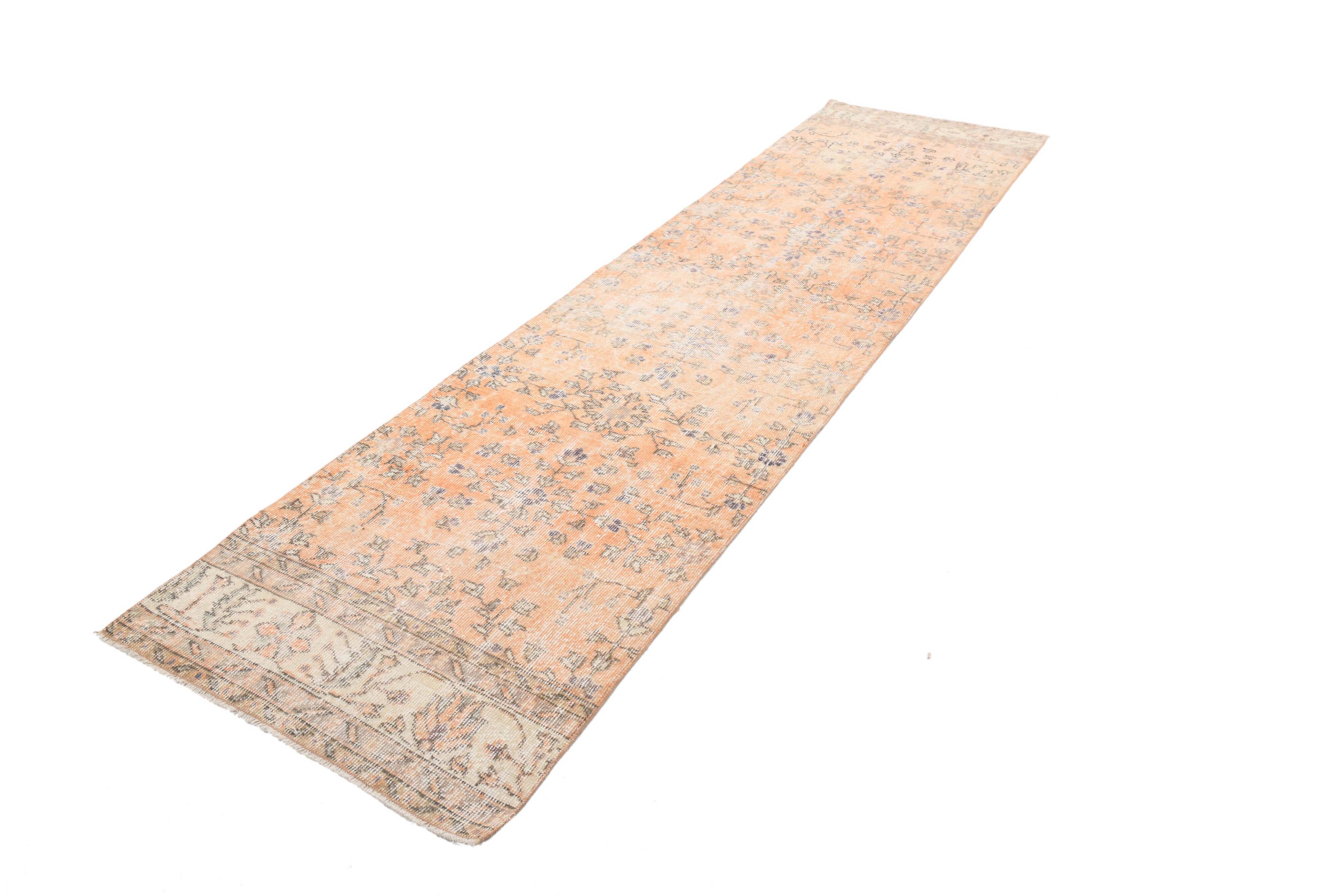 Tapis de couloir turc vintage à motif floral