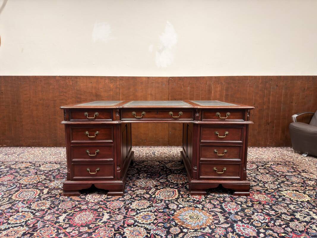 English Chesterfield Desk with Green Leather
