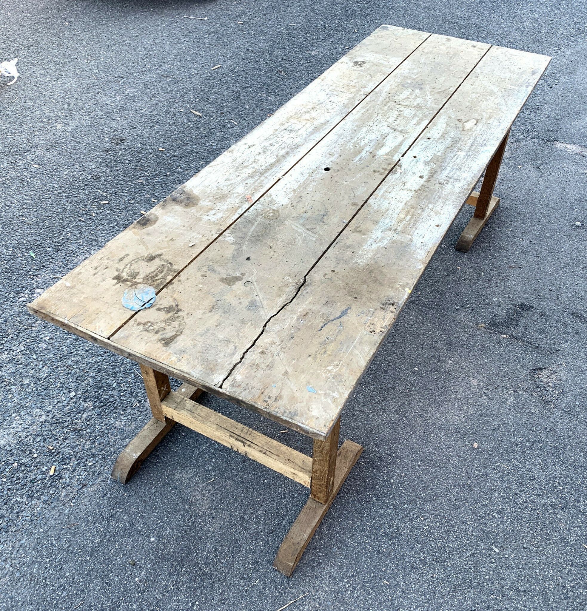 Industrial design of the late nineteenth large factory table in natural wood