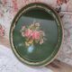 Russian tray in hand-painted sheet metal decoration old pink twigs and gilded border