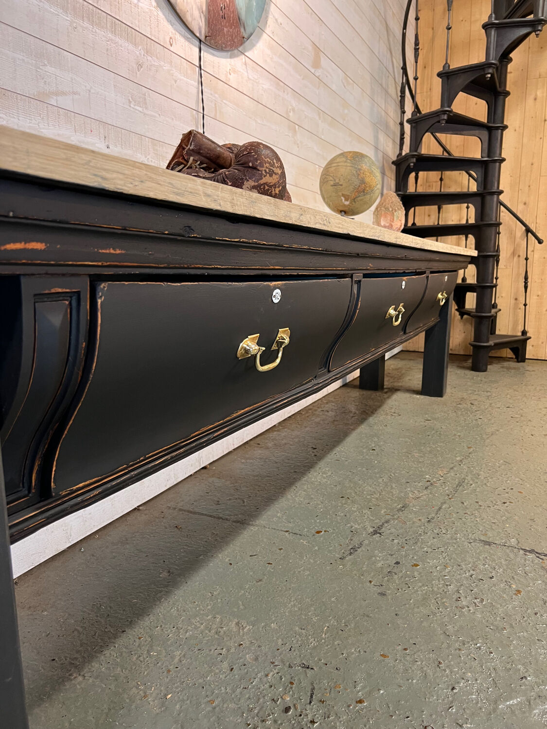 Old butcher block on steel base