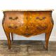 Louis XV curved commode, marble top, bronze fittings and marquetry.