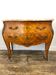 Louis XV curved commode, marble top, bronze fittings and marquetry.