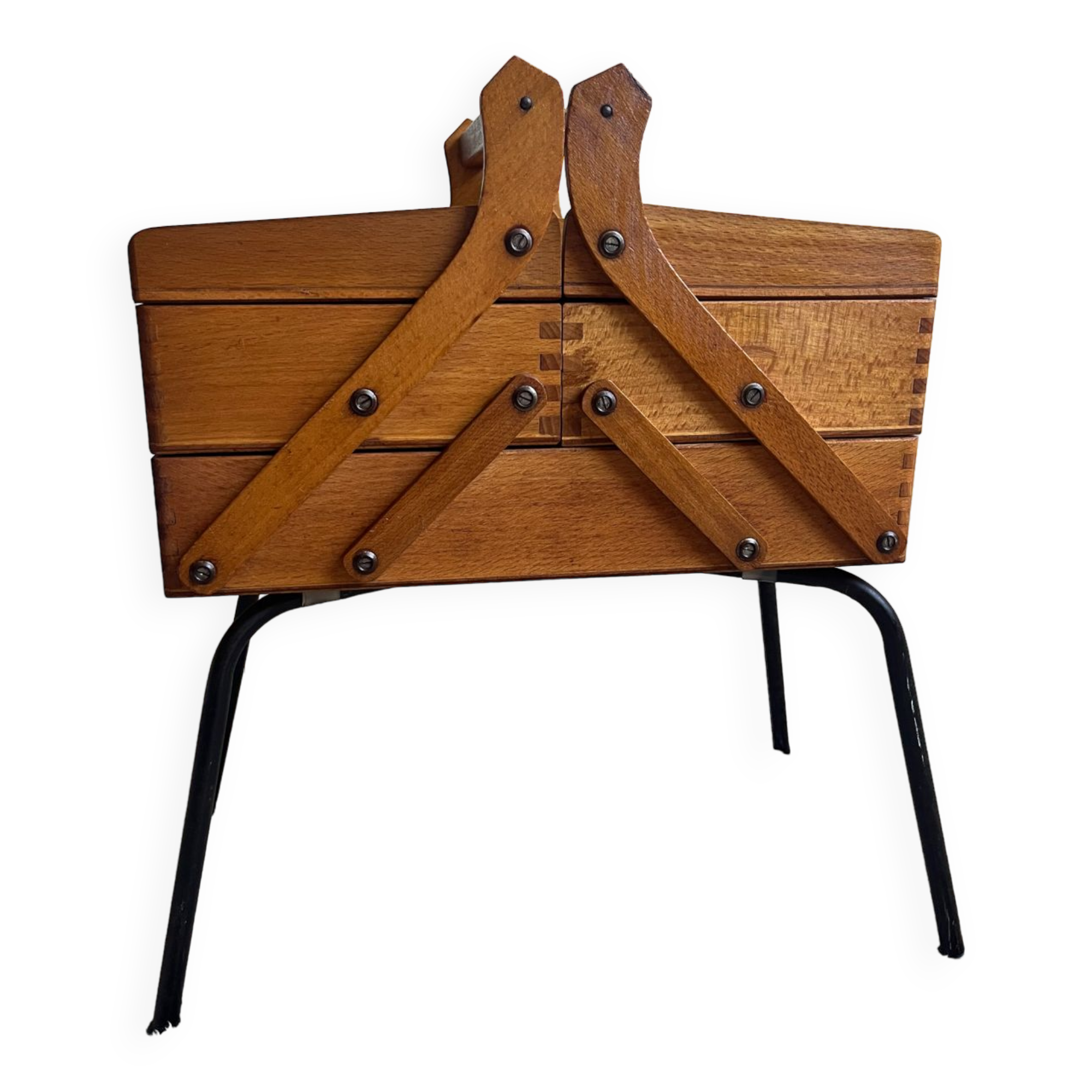 Compass worker wood and metal worker vintage sewing box