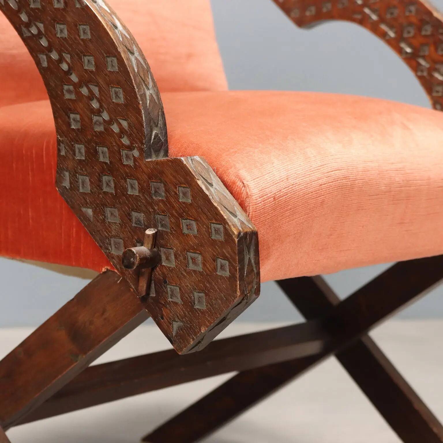 Vintage wooden and fabric armchair, design, Italy, 1960s