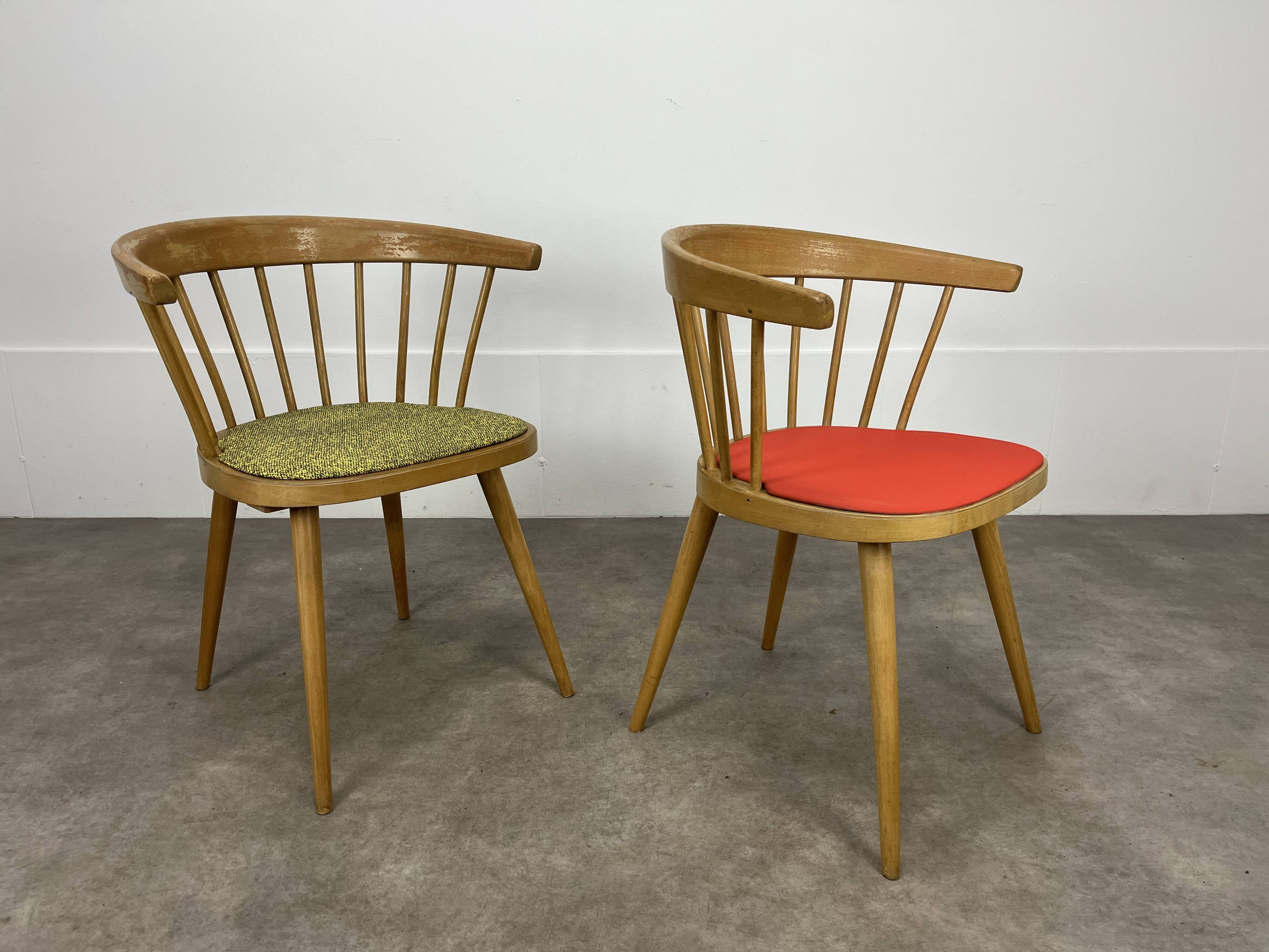 Pair of Baumann 740 office chairs, slatted models, 1960s
