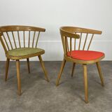 Pair of Baumann 740 office chairs, slatted models, 1960s