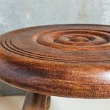 Low tripod stool in vintage turned solid wood