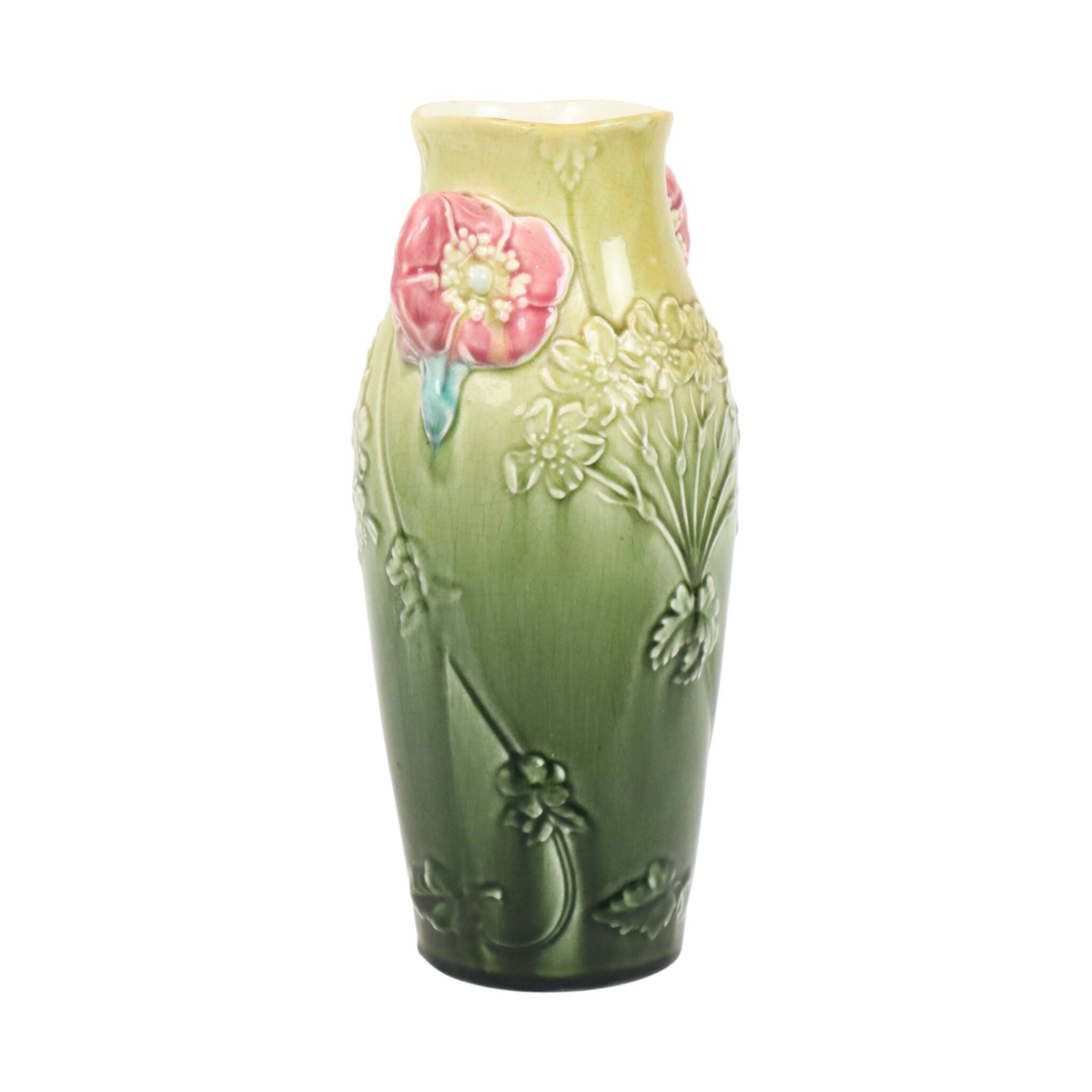 French Art Nouveau Vase Majolica Gustave De Bruyn 29cm