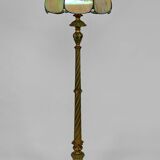 Floor lamp in gilded carved wood and pearly glass lampshade, Art Deco, France, Circa 1920