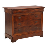 Commode ancienne Charles X en noyer et chêne, 4 tiroirs, XIXe siècle